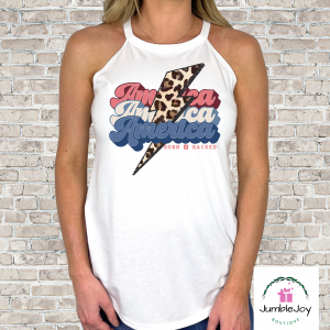 America Leopard Lightning T-Shirt Tee Patriotic USA 4th of July