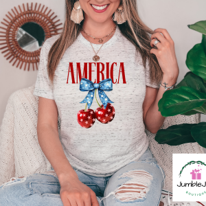 America Cherries T-Shirt Tee Patriotic USA 4th of July