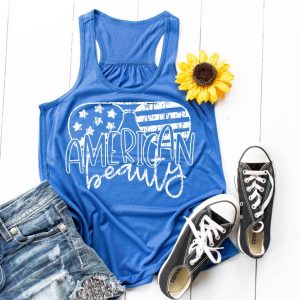 American Beauty screen print T-Shirt Tee Patriotic USA 4th of July