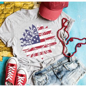 Patriotic Sunflower screen print T-Shirt Tee Patriotic USA 4th of July