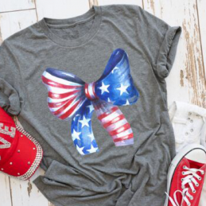 4th of July Patriotic Bow screen print T-Shirt Tee
