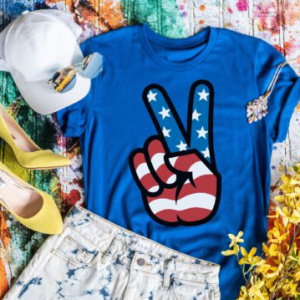 Peace Fingers screen print T-Shirt Tee Patriotic USA 4th of July