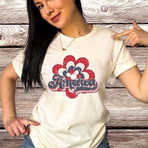 America Flower T-Shirt Tee DTF 4th of July USA