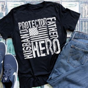 Husband Protector Father Hero screen print T-Shirt Tee Dad Father's Day