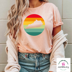 Kentucky KY State Outline in Rainbow Circle T-Shirt Tee