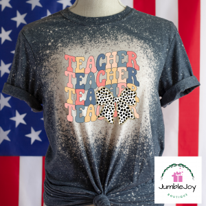 Teacher with Black & White Bow T-Shirt Tee Raglan Tank