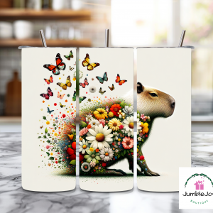 20 oz Steel Tumbler - Capybara with Butterflies and Flowers