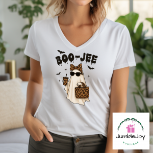 Boo-Jee Ghost Leopard T-Shirt Tee Raglan Halloween Coffee