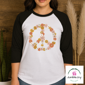 Floral Peace Sign T-Shirt Tee Raglan