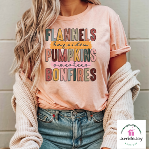 Fall Flannels Hayrides Pumpkins Sweaters Bonfires T-Shirt Tee