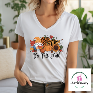 It's Fall Y'all Pumpkins Gnome Sunflower T-Shirt Tee