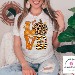 Love Fall Leopard Pumpkin Sunflowers T-Shirt Tee