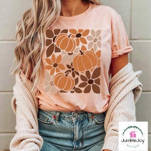 Fall Pumpkins & Floral Retro T-Shirt Tee
