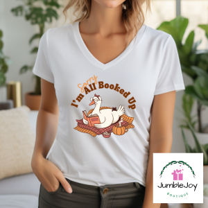 Sorry I'm All Booked Up T-Shirt Tee Raglan goose reading a book Fall