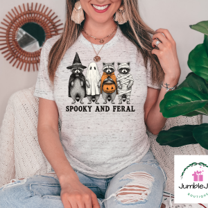Spooky and Feral Raccoons Trick or Treat T-Shirt Tee Raglan Halloween raccoon in costumes