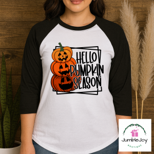 Hello Pumpkin Season T-Shirt Tee Raglan Halloween Fall