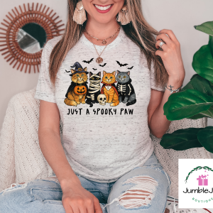 Just a Spooky Paw T-Shirt Tee Raglan Halloween Trick or Treat Cats in Costumes