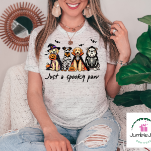 Just a Spooky Paw T-Shirt Tee Raglan Halloween Trick or Treat Dogs in Costumes