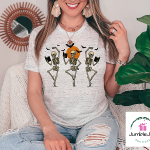 Skeletons Dancing with Books T-Shirt Tee Raglan Halloween