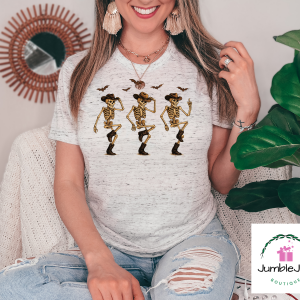 Skeleton Cowboys Dancing T-Shirt Tee Raglan Halloween
