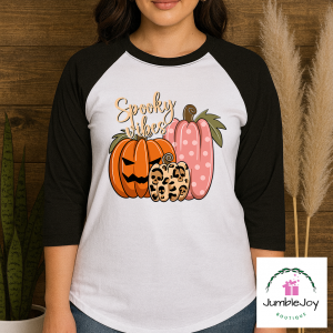 Spooky Vibes Pumpkins T-Shirt Tee Raglan Halloween