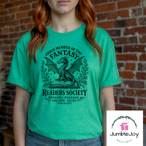 Proud Member of the Fantasy Readers Society T-Shirt Tee Raglan books dragon