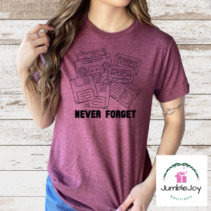 Never Forget T-Shirt Tee 80s vintage boombox cassettes vcr floppy