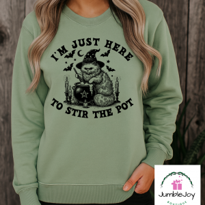 I'm Just Here to Stir the Pot Cat Witch Sweatshirt Raglan T-Shirt Tee