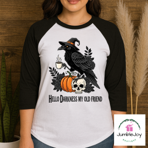 Raven Hello Darkness My Old Friend - Sweatshirt Raglan T-Shirt Tee