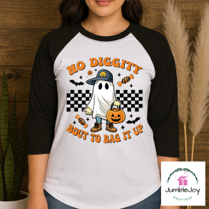 No Diggity Bout To Bag It Up Trick or Treater- Sweatshirt Raglan T-Shirt Tee Halloween