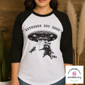Anywhere But Here Raccoon UFO - Sweatshirt Raglan T-Shirt Tee