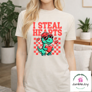I Steal Hearts Dinosaur Valentine Sweatshirt Raglan T-Shirt Tee