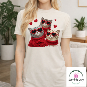 Cat Trio Valentine Faux Yarn Sweatshirt Raglan T-Shirt Tee