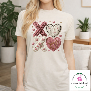 XOXO Valentine Faux Yarn Sweatshirt Raglan T-Shirt Tee