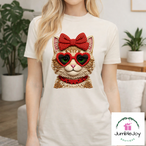 Cool Cat Valentine Faux Yarn Sweatshirt Raglan T-Shirt Tee