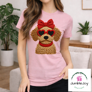 Preppy Dog Valentine Faux Yarn Sweatshirt Raglan T-Shirt Tee