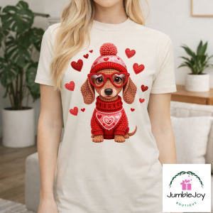 Dashing Doxie Dachshund Valentine Faux Yarn Sweatshirt Raglan T-Shirt Tee