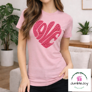Love Heart Pink Valentine Faux Yarn Sweatshirt Raglan T-Shirt Tee