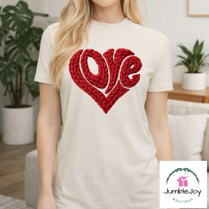 Love Heart Red Valentine Faux Yarn Sweatshirt Raglan T-Shirt Tee