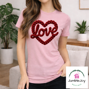 Love Rope Heart Valentine Faux Yarn Sweatshirt Raglan T-Shirt Tee