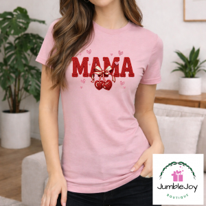 Mama Cherries Valentine Faux Yarn Sweatshirt Raglan T-Shirt Tee